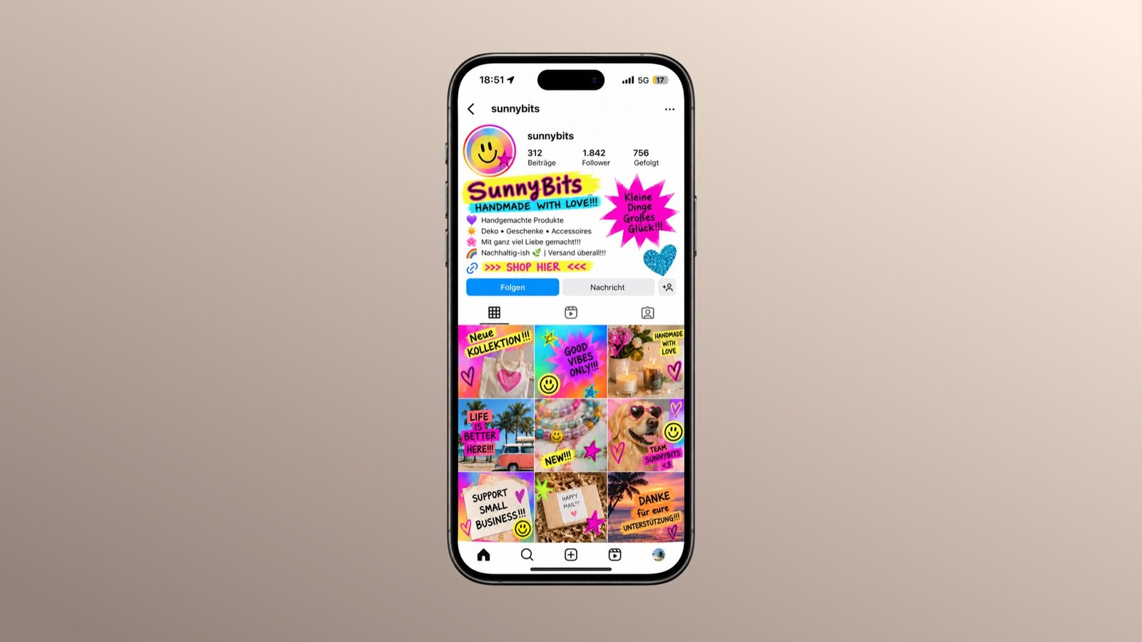 Unruhiges Instagram-Profil mit grellen Farben
